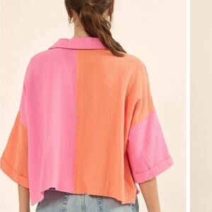 Pink and Orange Colorblock Top